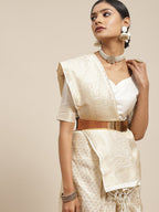 Saree Mall Cream-Coloured Zari Silk Blend Kanjeevaram Sarees - Distacart