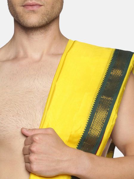 Sethukrishna Men Yellow Readymade Dhoti Pant & Angavastram