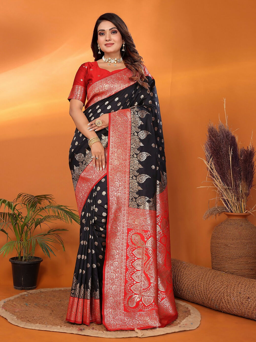 Joban Fashion Banarasi Black Woven Soft Silk Saree - Distacart
