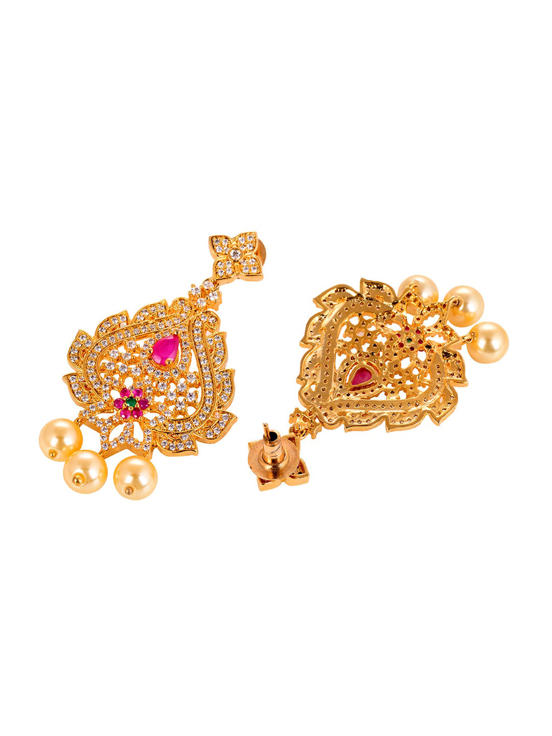 Saraf RS Jewellery Gold-Plated White & Pink American Diamond Studded & Beaded Handcrafted Jewellery Set - Distacart