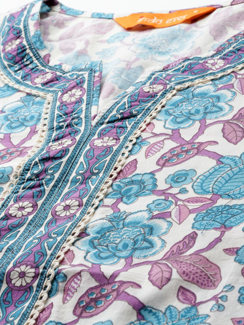 Indo Era Floral Printed Regular Pure Cotton Kurta with Trousers & Dupatta - Distacart
