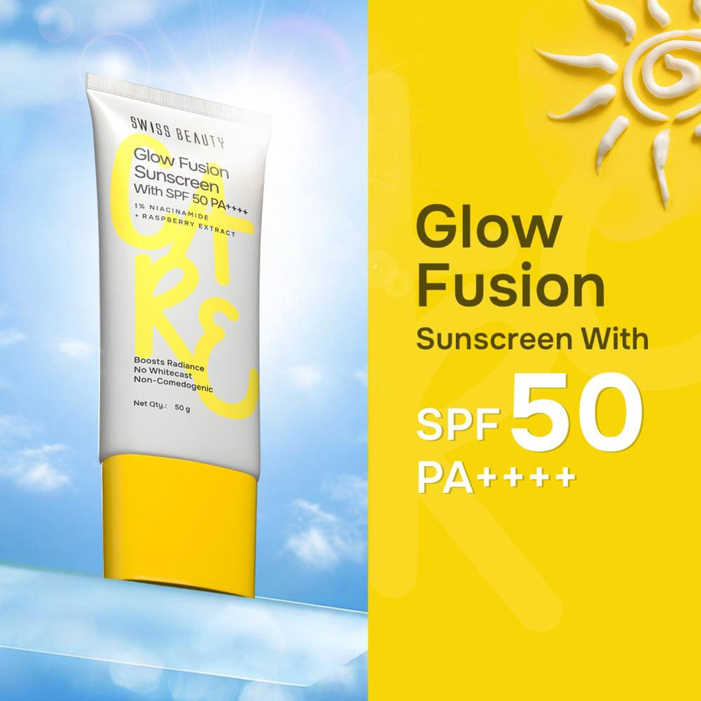 Swiss Beauty Care Glow Fusion Sunscreen SPF 50 PA++++ - 1% Niacinamide & Raspberry Extract - Distacart