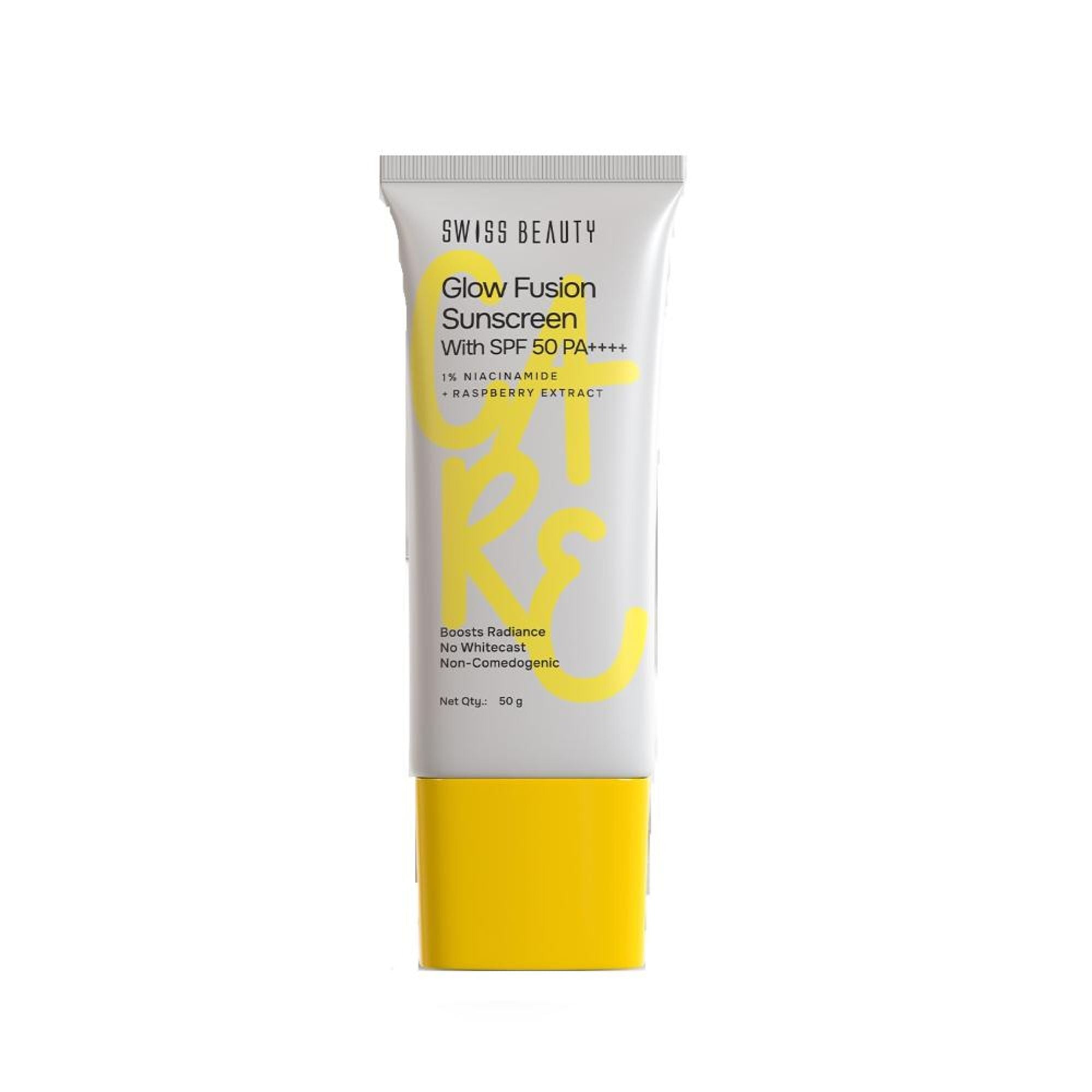 Swiss Beauty Care Glow Fusion Sunscreen SPF 50 PA++++ - 1% Niacinamide & Raspberry Extract - Distacart