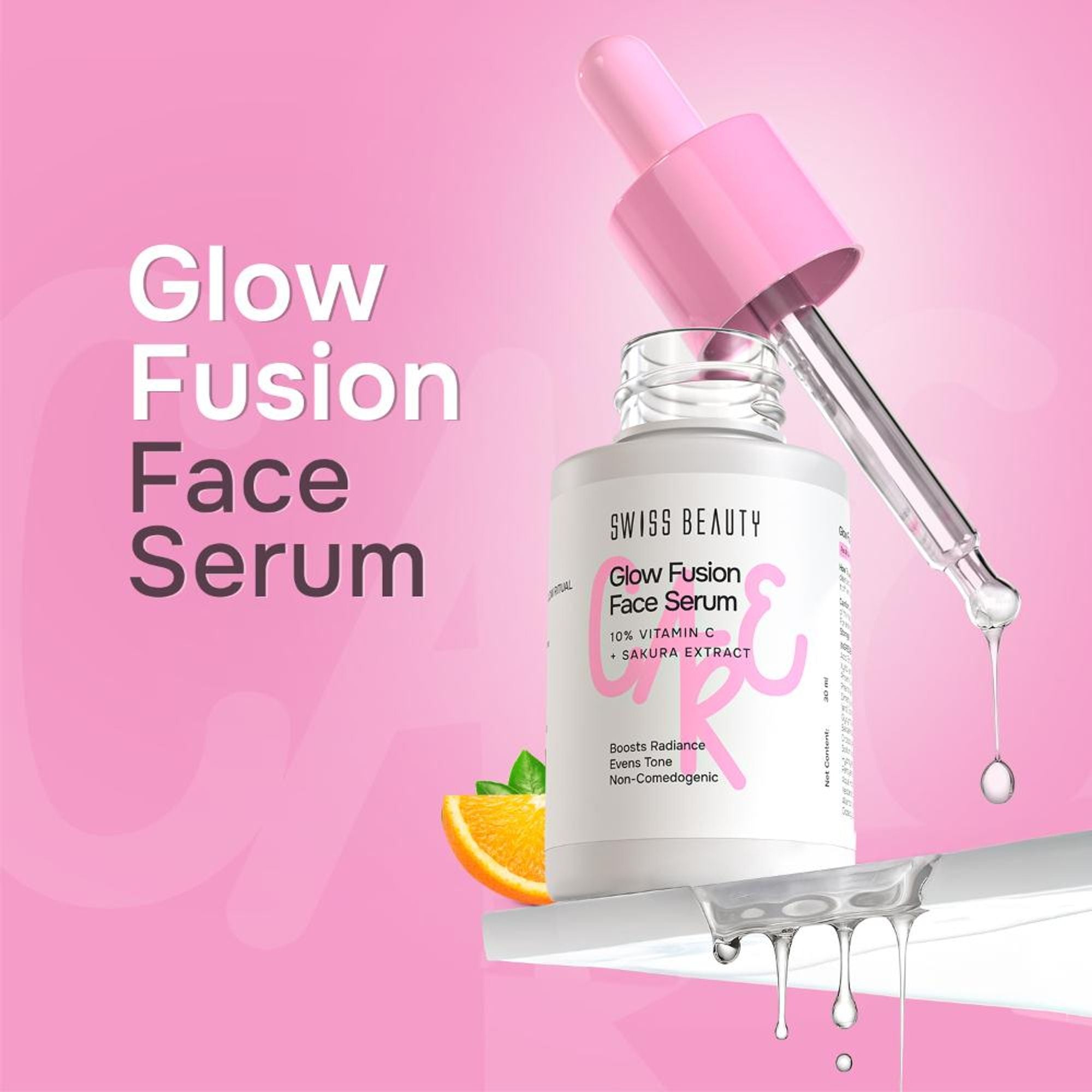 Swiss Beauty Care Glow Fusion Face Serum - 10% Vitamin C & Sakura Extract - Distacart
