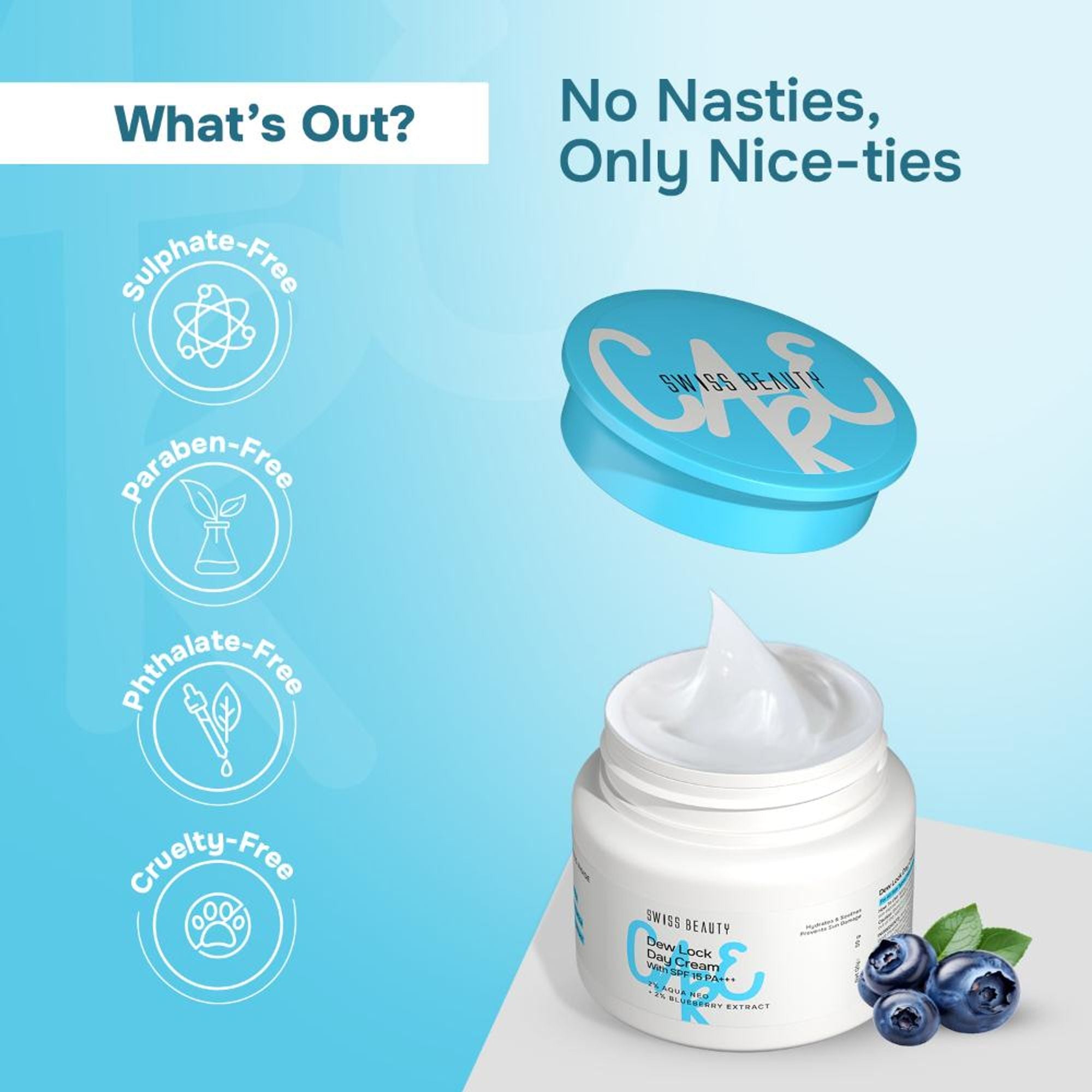 Swiss Beauty Care Dew Lock Day Cream With SPF 15+++ - 2% Aqua Neo & 2% Blueberry Extract - Distacart