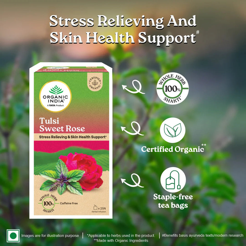 Organic India Tulsi Sweet Rose 25 Tea Bags - Distacart