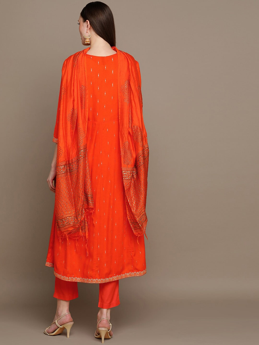 HERE&NOW Ethnic Motifs Printed Thread Work Angrakha Kurta with Palazzos & Dupatta