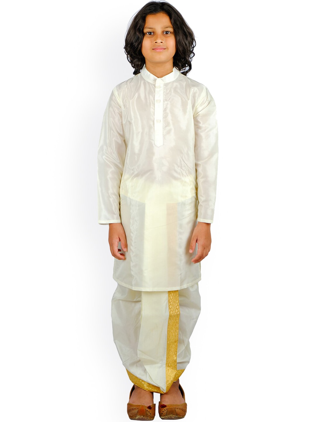 Sethukrishna Boys Cream-Coloured Embroidered Kurta With Dhoti Pants
