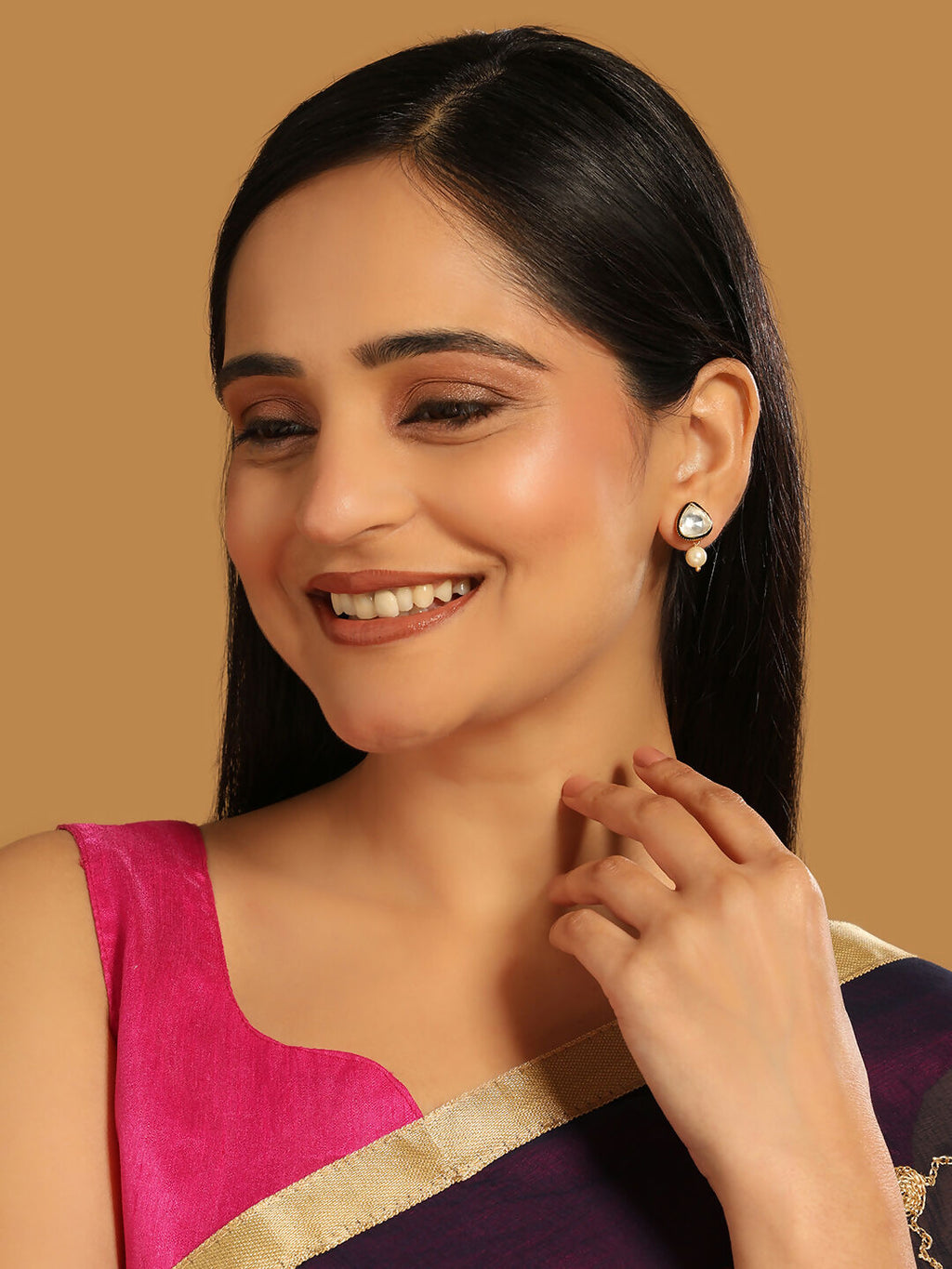 Nuyug 22K Gold Plated Kundan Stone Ethnic Mini Pearl Drop Studs - Distacart