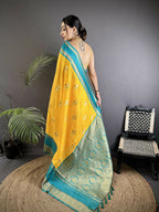 Joban Fashion Yellow Banarasi Soft Silk Woven Saree - Distacart