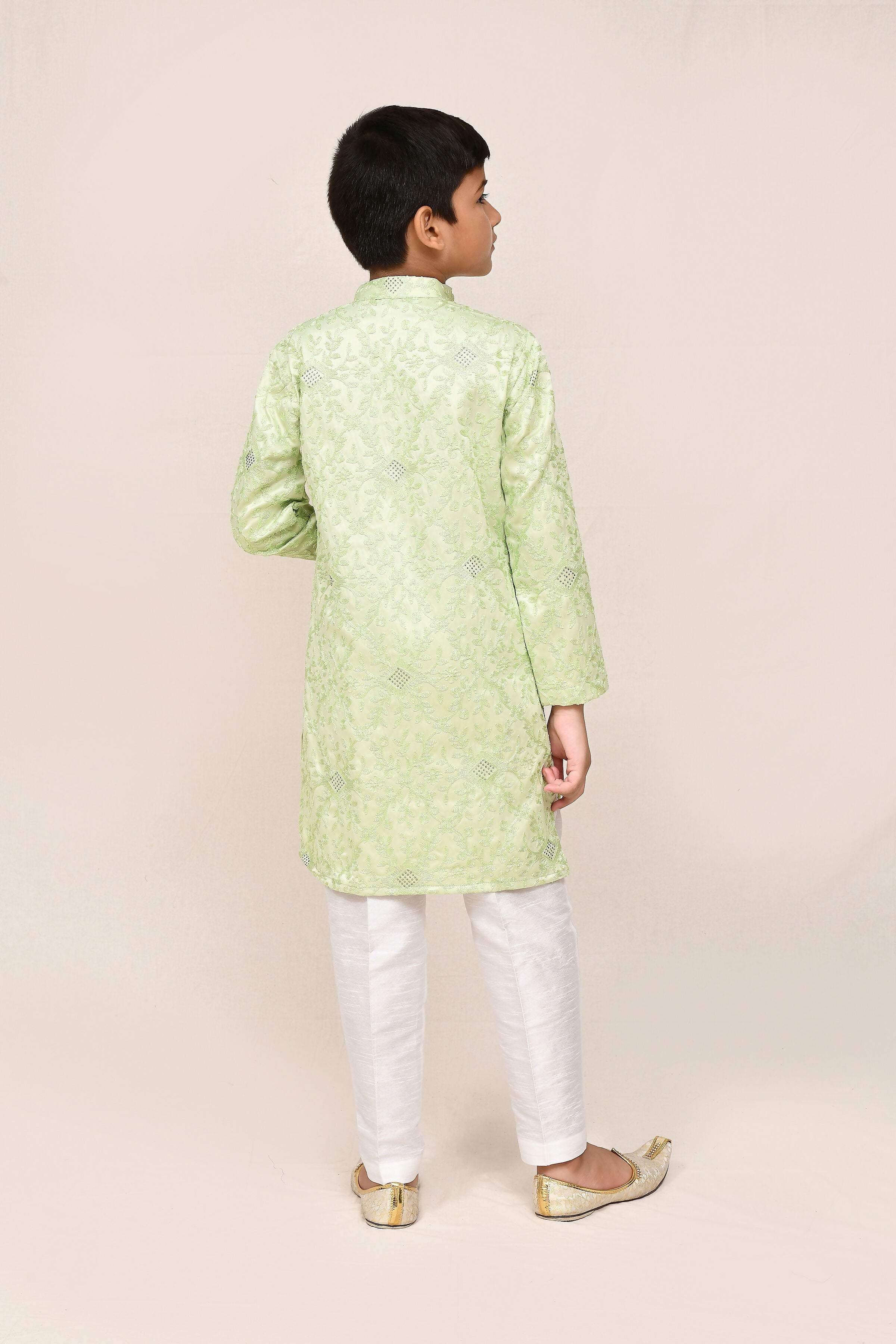 Joban Fashion Giza Cotton Pista Green Kurta With Straight Fit Pant