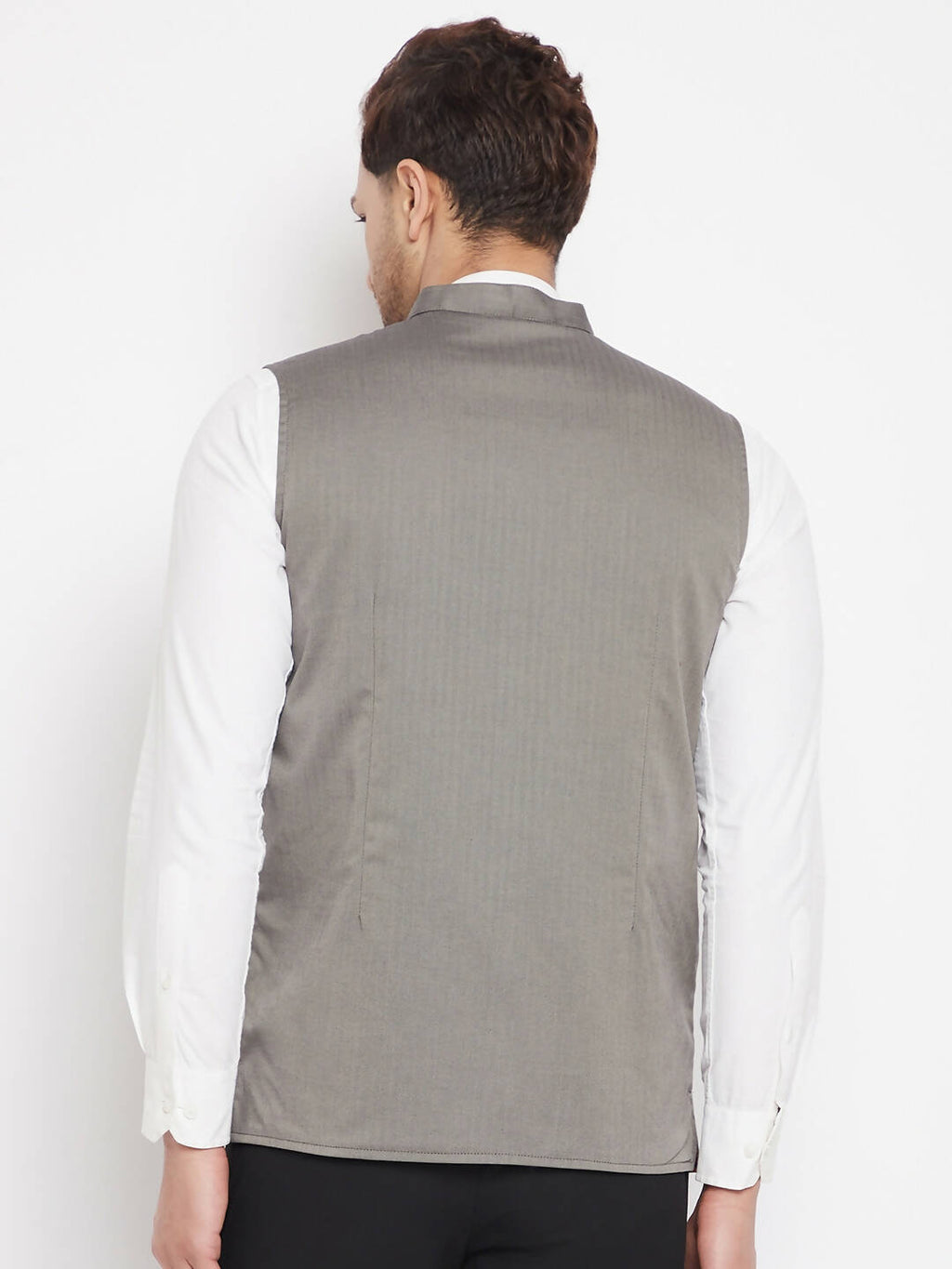 Even Apparels Grey Polyester Men's Nehru Jacket-Contrast Lining-Inbuilt Pocket Square - Distacart