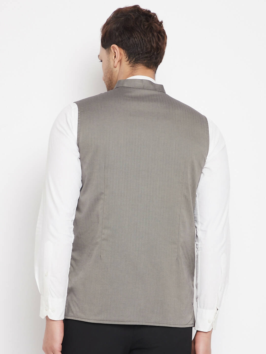 Even Apparels Grey Polyester Men's Nehru Jacket-Contrast Lining-Inbuilt Pocket Square - Distacart