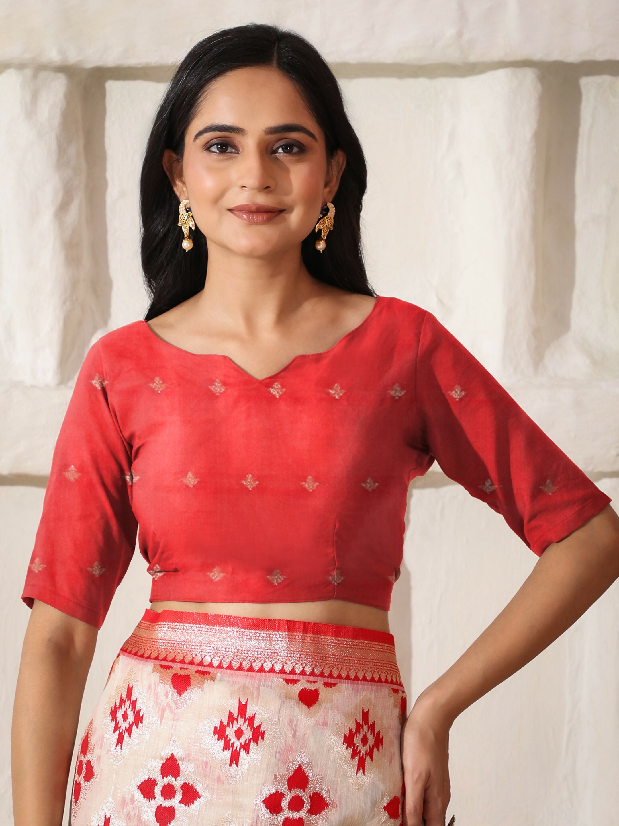 Shree Shyam Fashion Linen Cotton Red & White Saree - Distacart