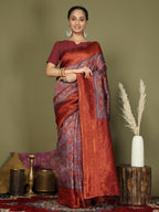 Shree Shyam Fashion Lichi Silk Grey Saree - Distacart