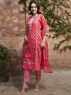 Sangria Printed Pure Cotton Kurta With Trouser & Dupatta