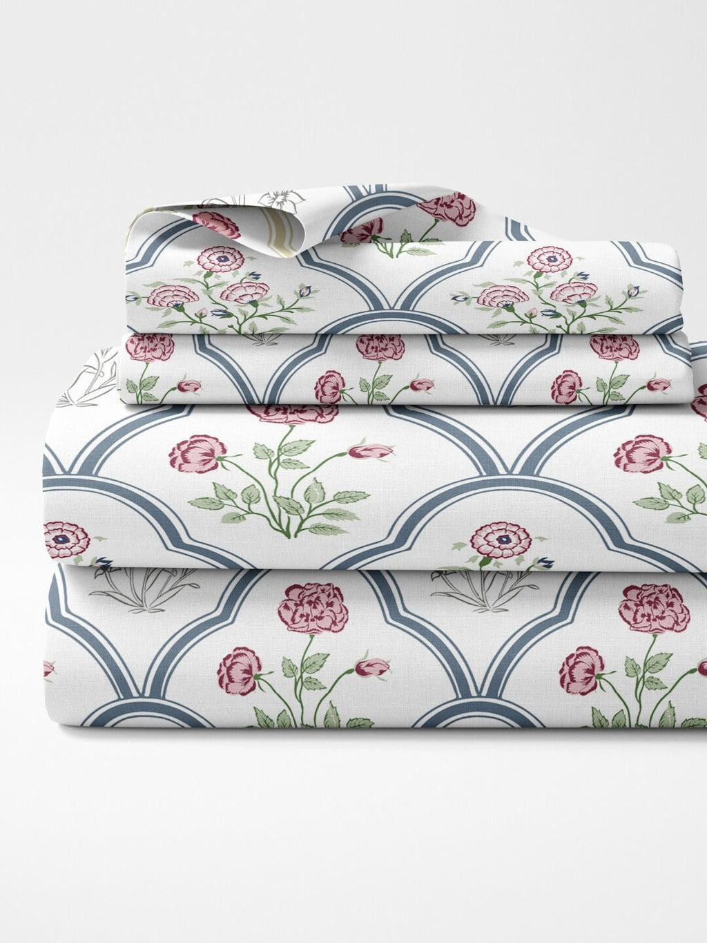 haus & kinder Blue & White Ethnic Motifs 186 TC King Bedsheet with 2 Pillow Covers - Distacart
