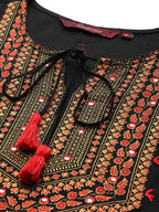 Sangria Floral Yoke Printed Mirror Work Kurta