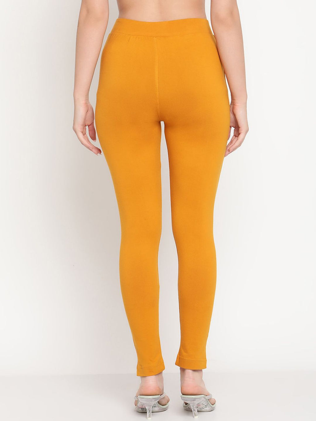 TAG 7 Women Pack of 2 Mustard Yellow & White Solid Leggings