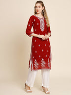 HERE&NOW Women Floral Embroidered Thread Work Georgette Kurta