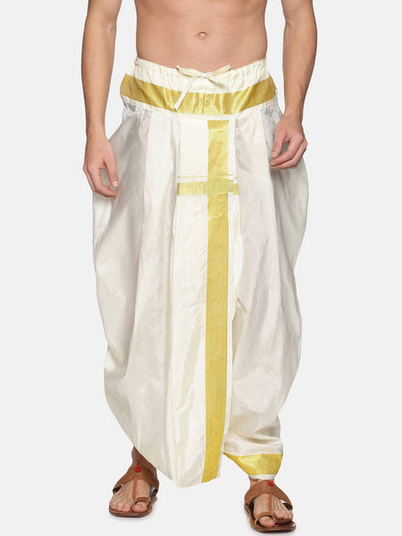 Sethukrishna Men Cream-Coloured Solid Readymade Dhoti Pants