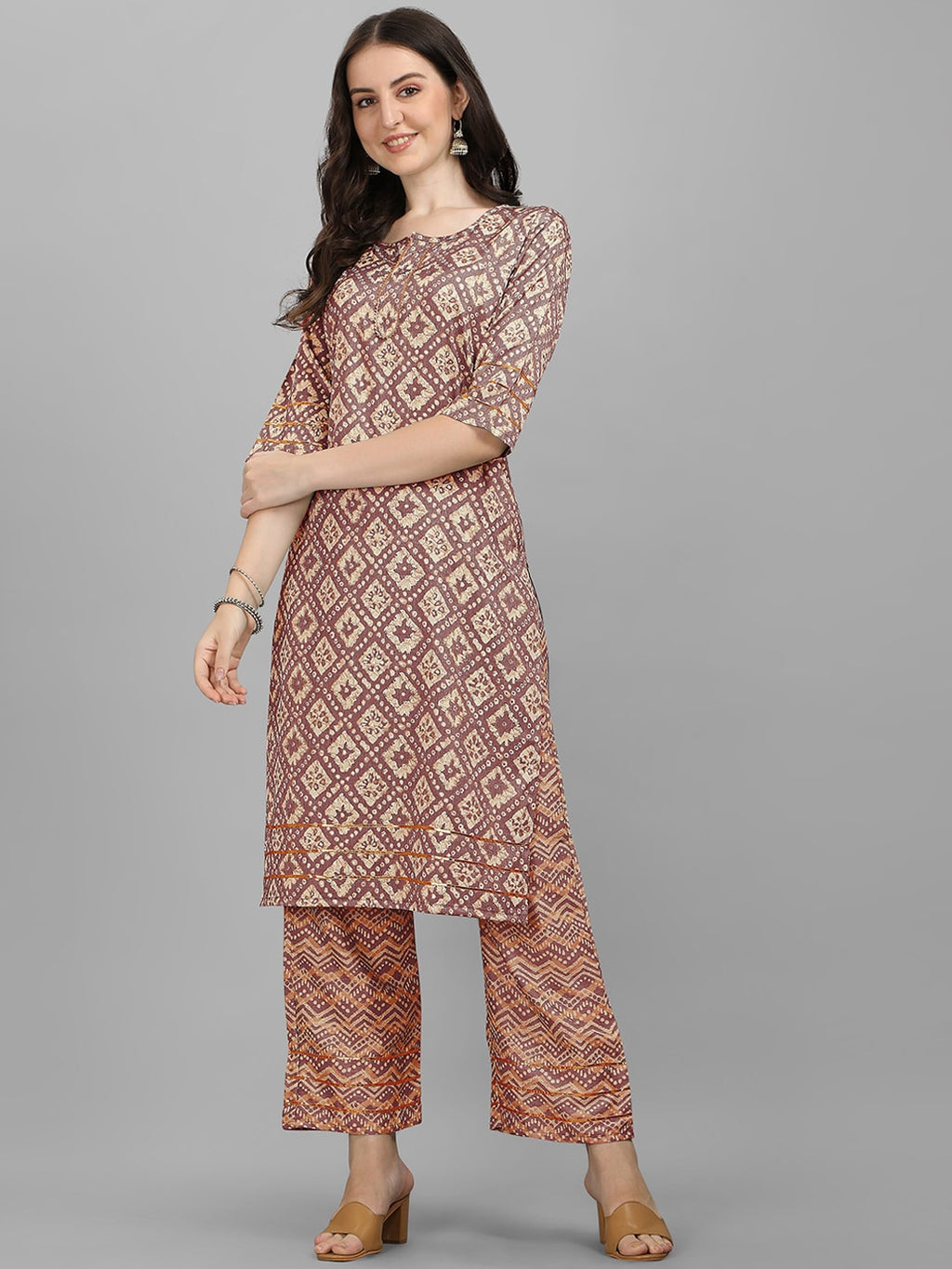 HERE&NOW Women Orange Ethnic Motifs Printed Kurta With Palazzos