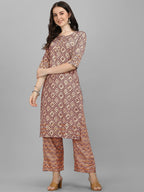 HERE&NOW Women Orange Ethnic Motifs Printed Kurta With Palazzos
