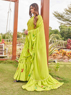 Tikhi Imli Printed Ruffle Saree With Mirror Embroidered Work Blouse - Distacart