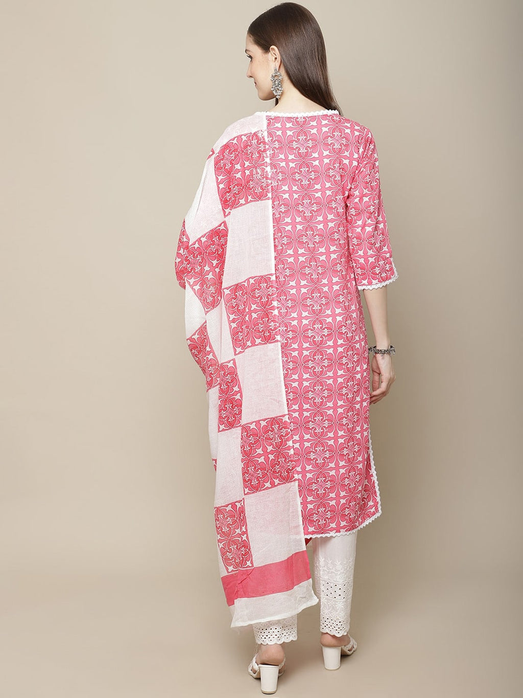 Sangria Women Ethnic Motifs Printed Pure Cotton Kurta with Trousers & With Dupatta