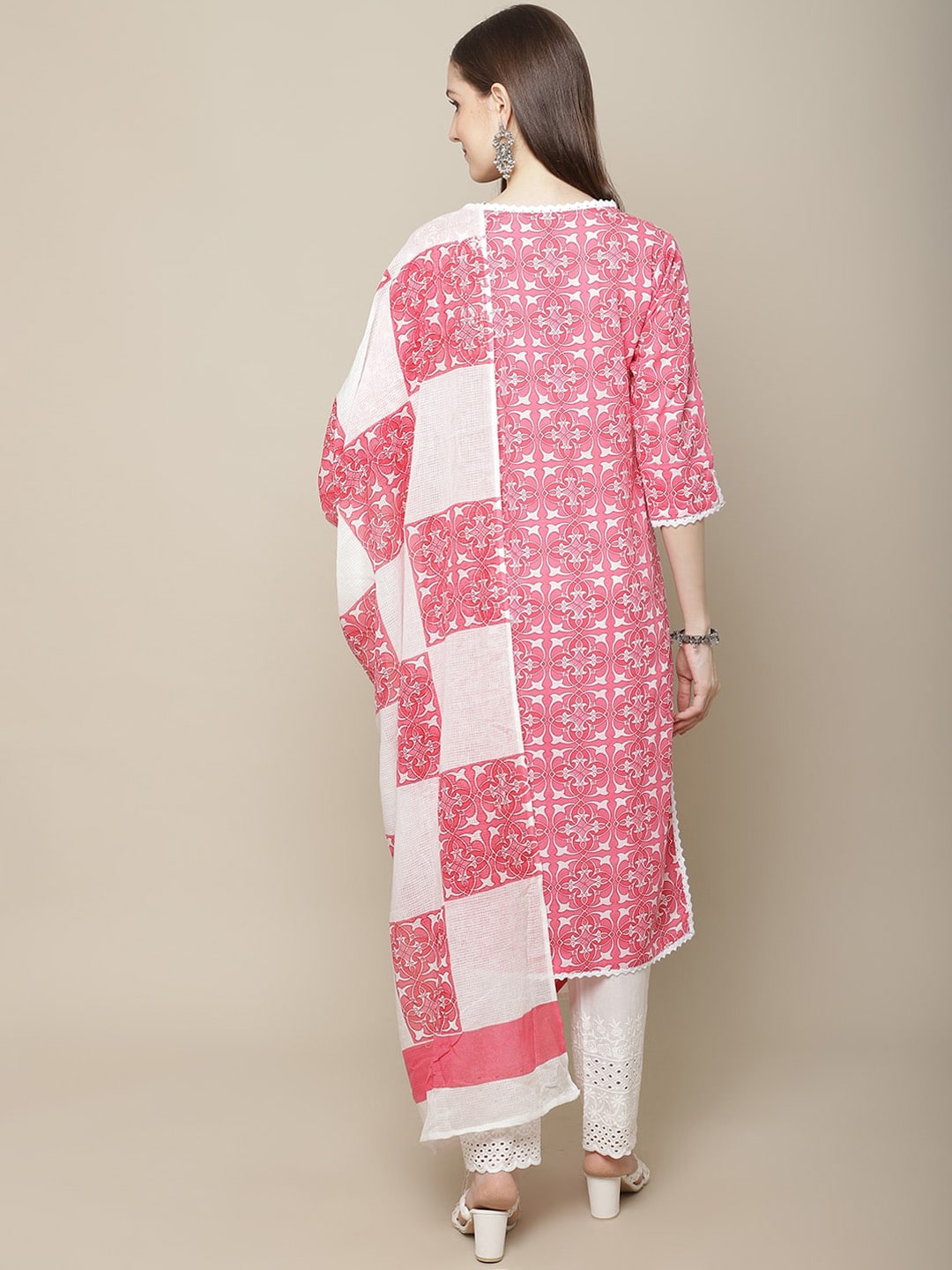 Sangria Women Ethnic Motifs Printed Pure Cotton Kurta with Trousers & With Dupatta