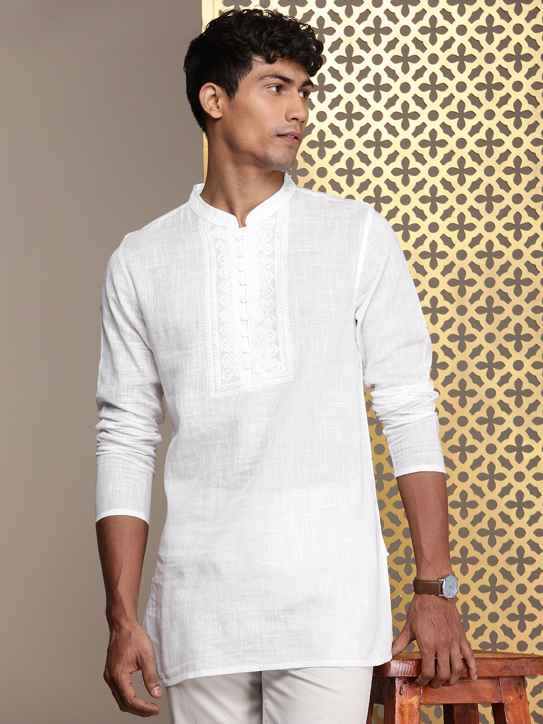 House of Pataudi Ethnic Motifs Embroidered Thread Work Pure Cotton Jashn Kurta