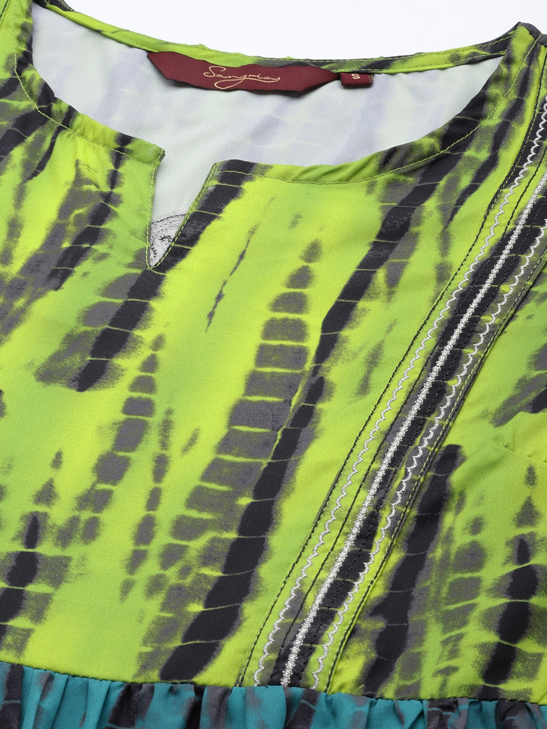 Sangria Women Green Dyed Tiered Kurta with Palazzos