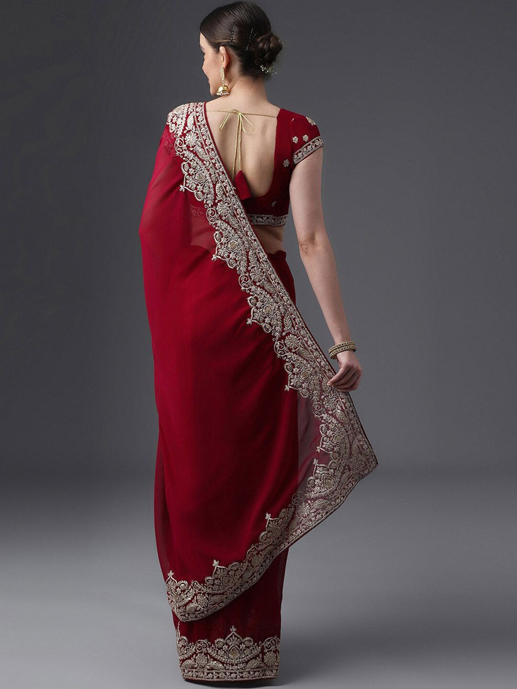 kasee Embroidered Poly Georgette Saree - Distacart