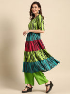 Sangria Women Green Dyed Tiered Kurta with Palazzos