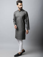 Even Apparels Brown Color Cotton Checked Men's Kurta With Band Collar (CHK1157) - Distacart