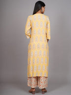 HERE&NOW Women Yellow Floral Printed Thread Work Kurta with Palazzos & With Dupatta