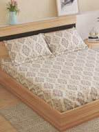Home Centre Beige & Navy Blue Ethnic Motifs Cotton 150 TC King Bedsheet & 2 Pillow Covers
