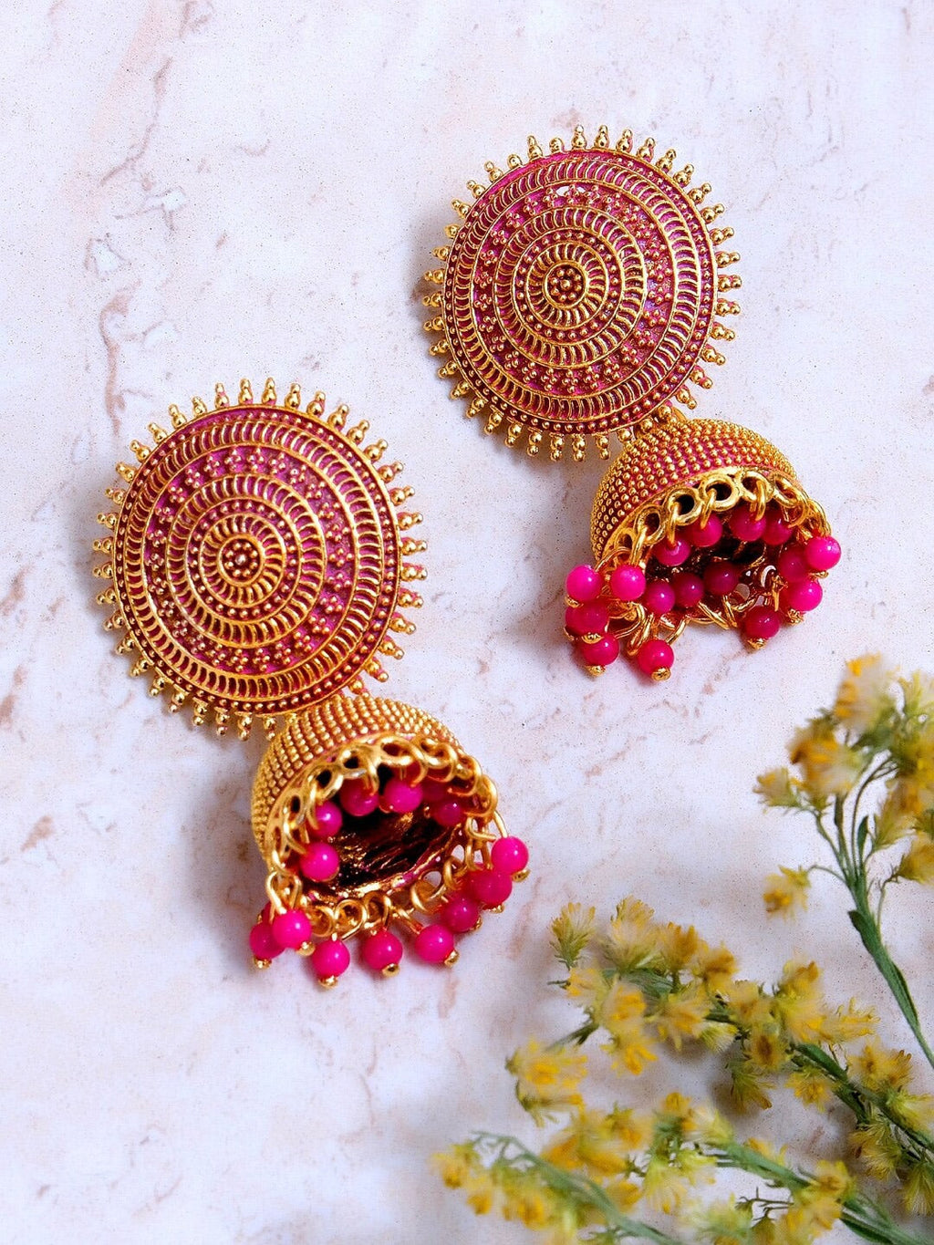 Gold-Plated Alloy Designer Brass Jhumki Earrings - The Pari - Distacart