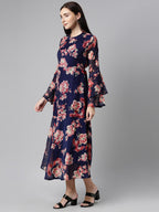 Souchii Floral Printed Round Neck Midi Dress - Distacart