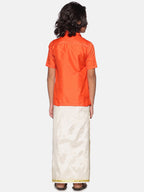 Sethukrishna Boys Orange & White Solid Shirt with Dhoti Set