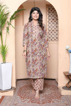 Miravan Womens Pure Cotton Straight Floral Printed Kurta With Palazzo-Multicolor - Distacart