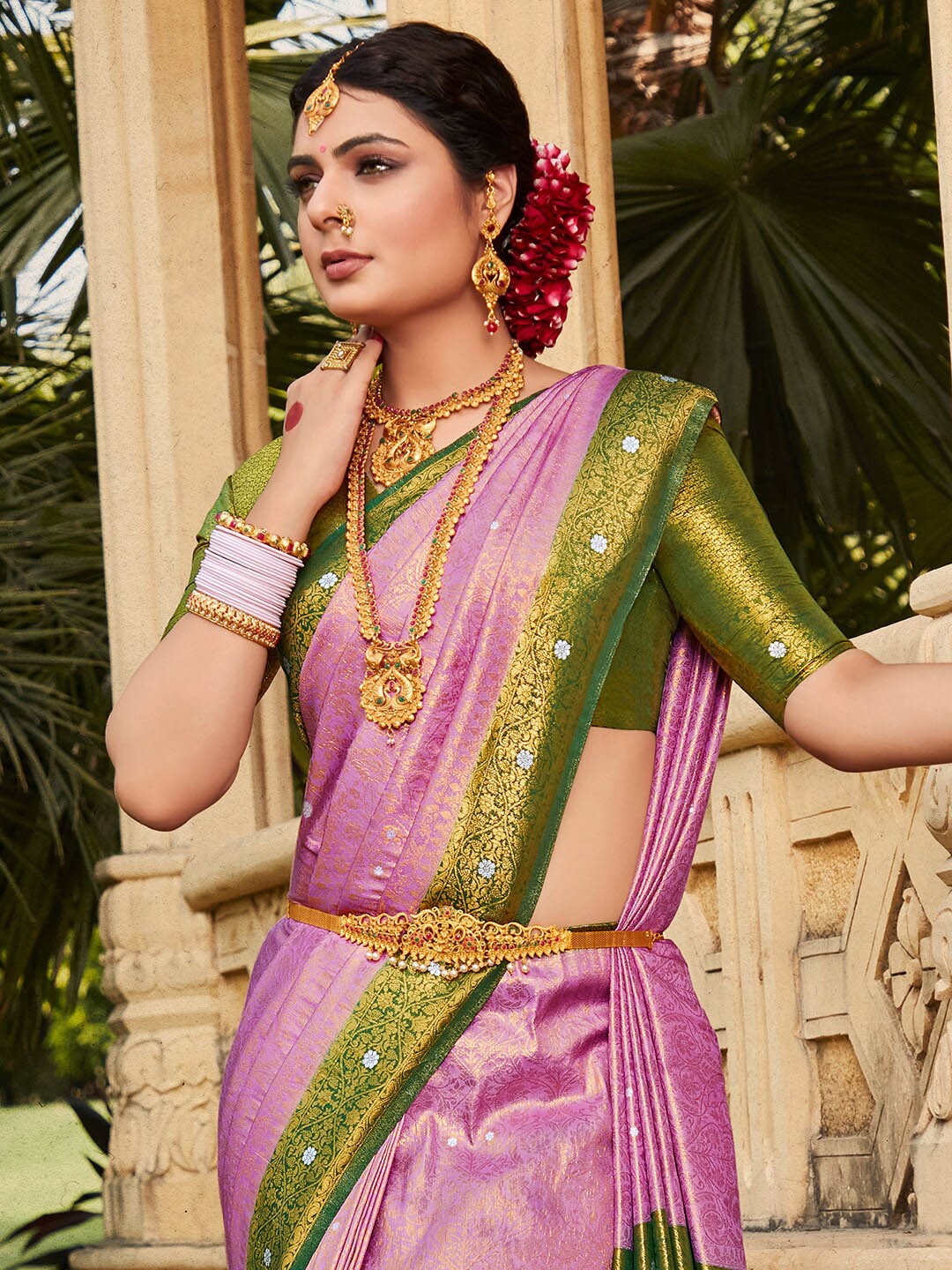 Saree Mall Ethnic Motifs Woven Design Zari Silk Blend Kanjeevaram Sarees