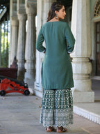 Juniper Women's Green Chinnon Embroidered Kurta Garara Set - Distacart