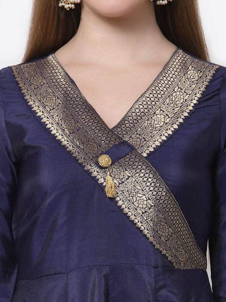 Myshka Blue Color Silk Solid Anarkali Gown With Dupatta