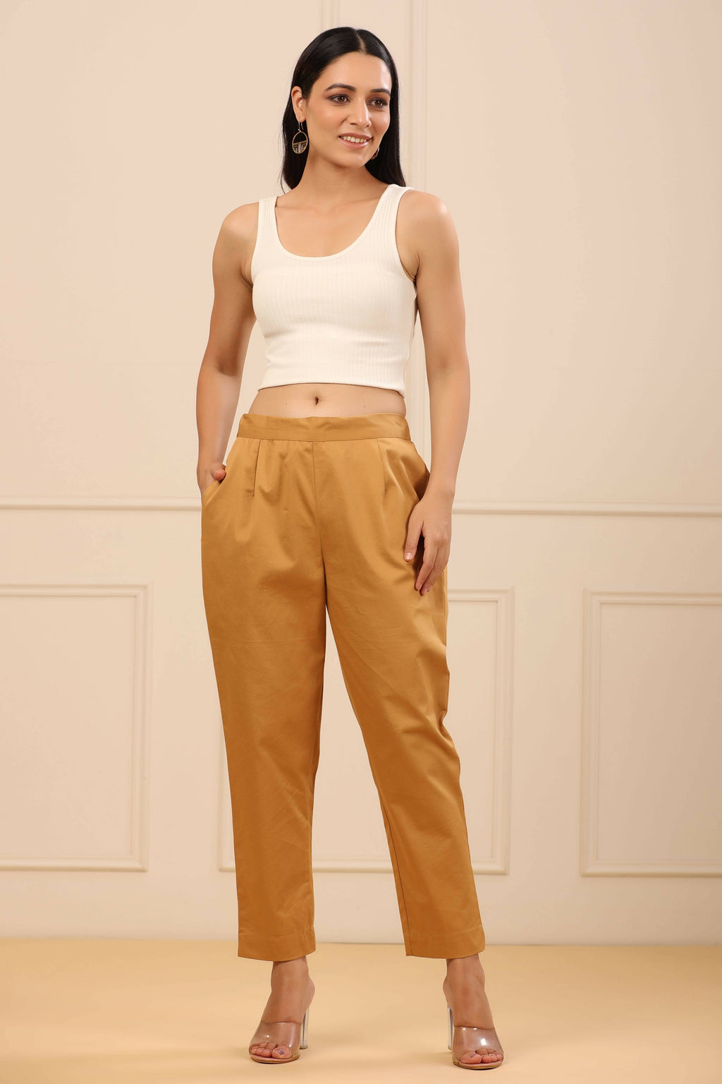 Juniper Women's Gold Cotton Twill Lycra Solid Straight Pant - Distacart