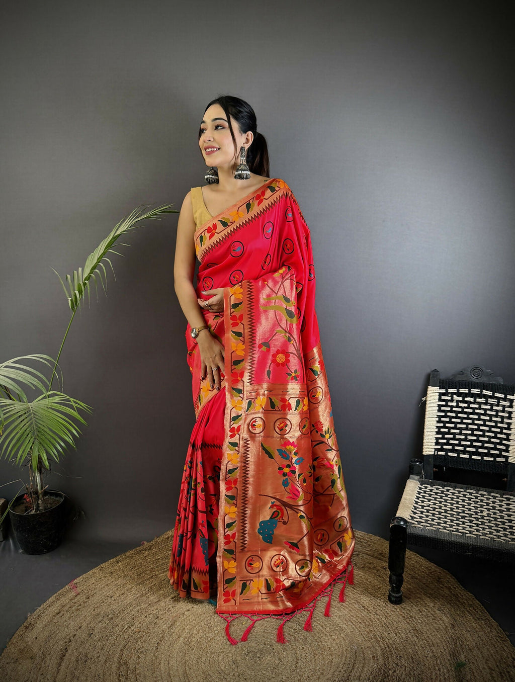 Joban Fashion Red Paithani Soft Silk Meenakari Saree - Distacart