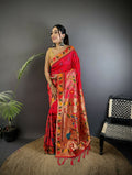 Joban Fashion Red Paithani Soft Silk Meenakari Saree - Distacart