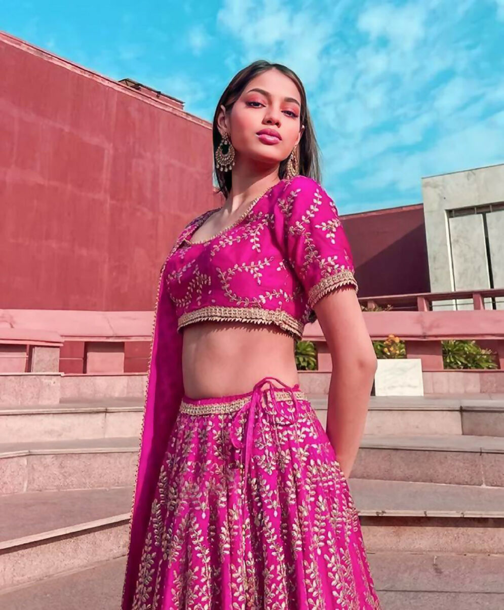 Jyoti Fashion Glamorous Rani Pink Chapat Zari and Dori Embroidered Malai Satin Silk Lehenga Choli with Dupatta