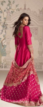 Anaita Red Vichitra Silk Anarkali Suit with Embroidery Sequins Work - Distacart