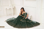 Eilara Women'S Dark Green Butterfly Net With Tone Thread Work And Sandwich Embroidered Work Lehenga Choli For Wedding